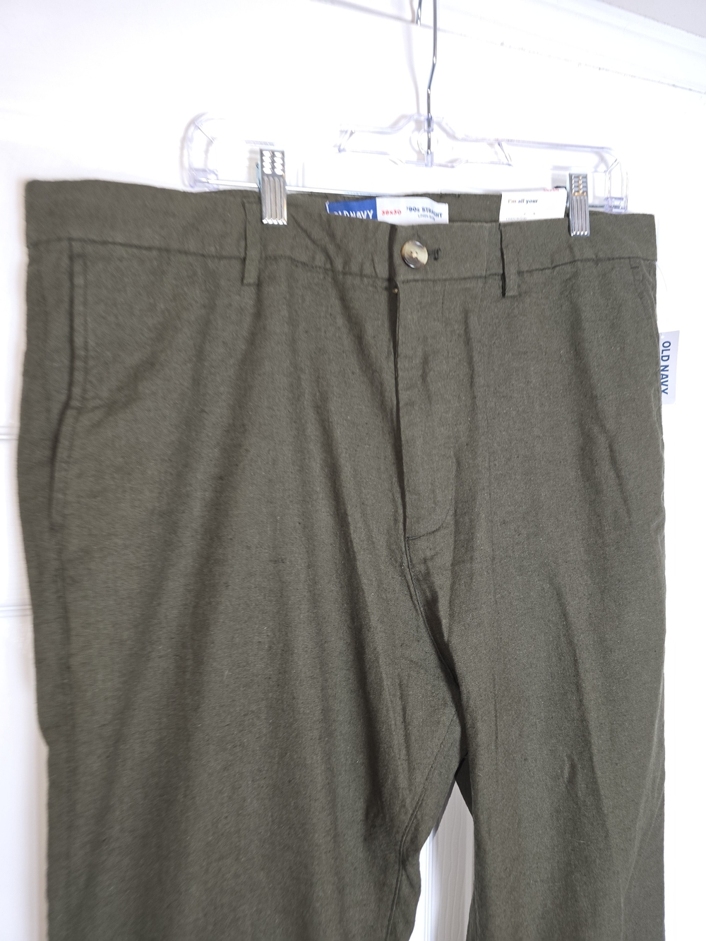 Old Navy Men's Linen Olive Green 90's Straight Chino Pants Size 38 × 30 - Picture 3 of 8